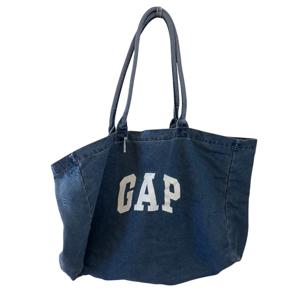 NWT GAP Oversized Denim Tote Bag Blue Logo Shoulder Bag - Picture 2 of 8